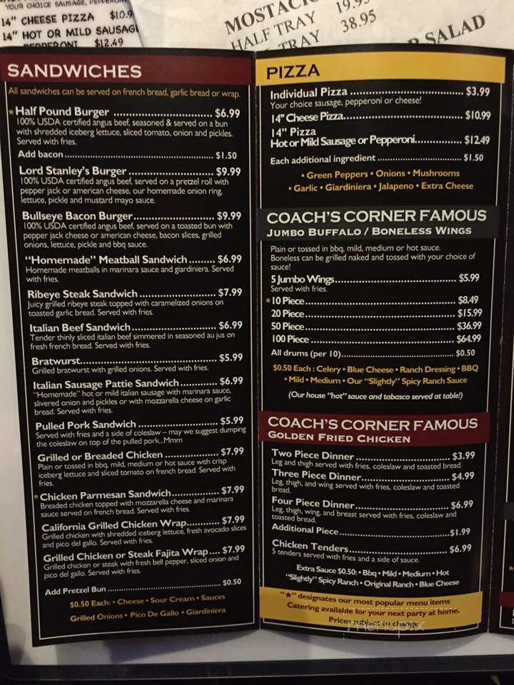 Coache's Corner - Orland Park, IL menu_pic
