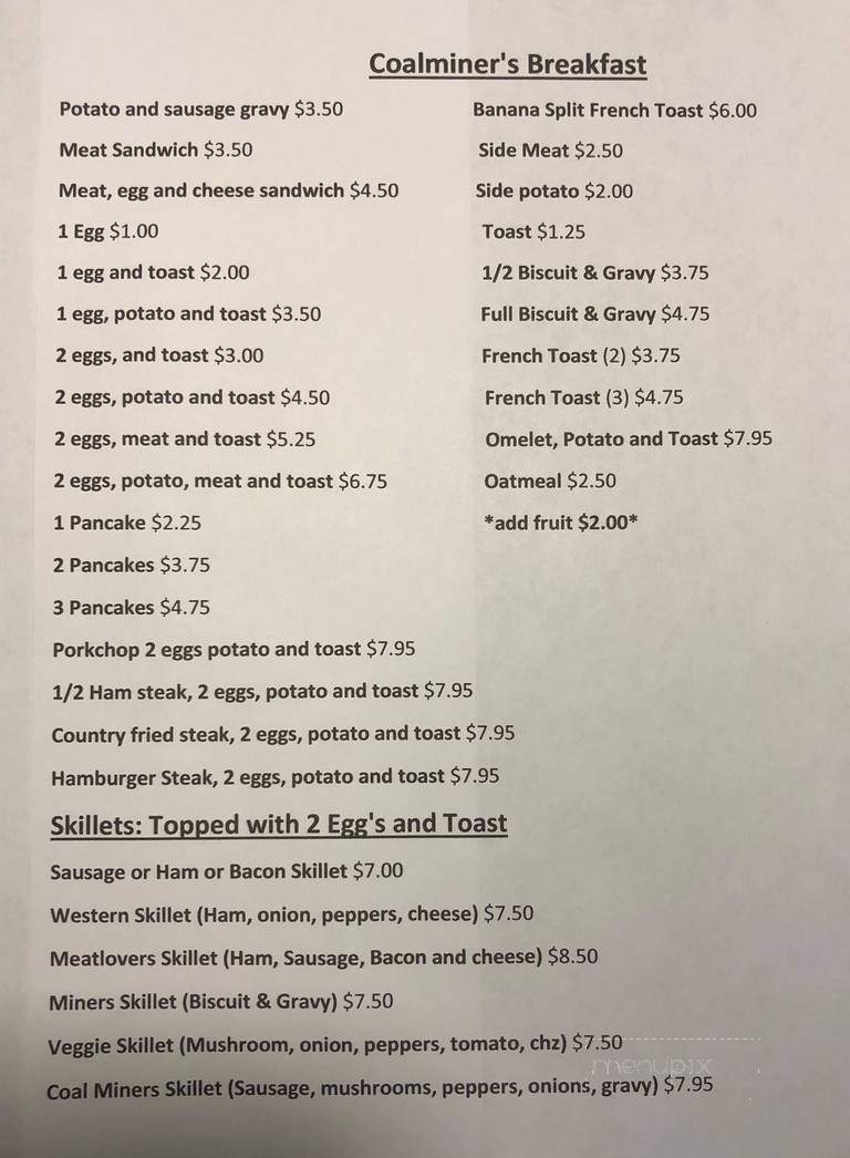 Coal Miner's Cafe - Mark, IL menu_pic
