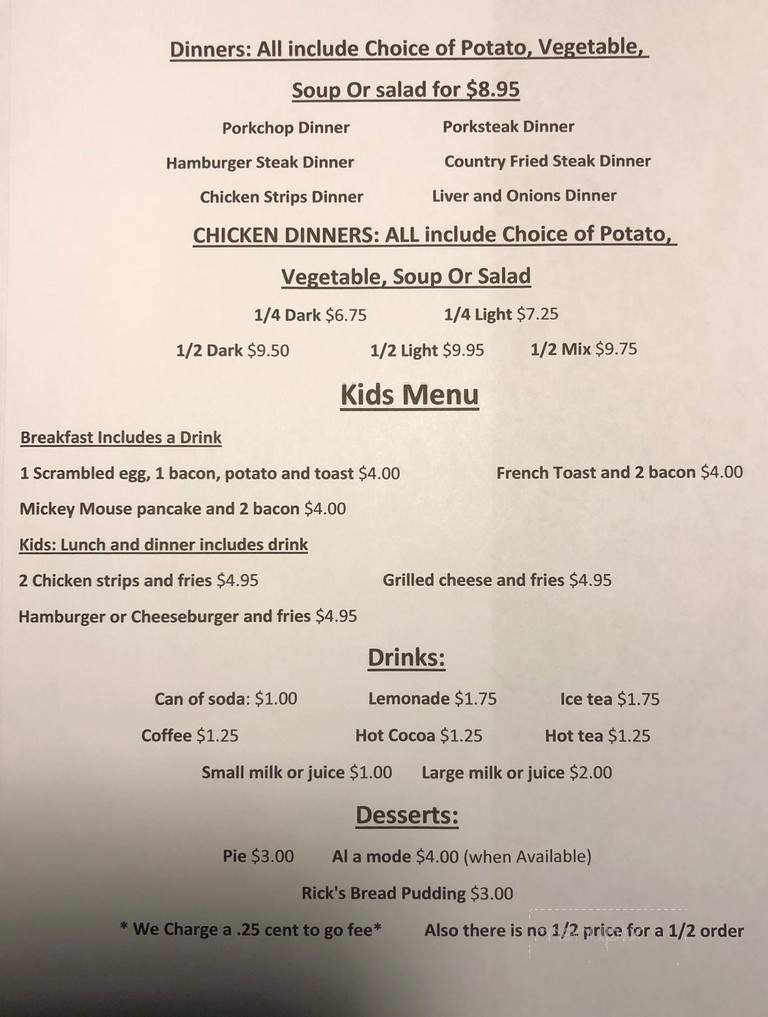 Coal Miner's Cafe - Mark, IL menu_pic