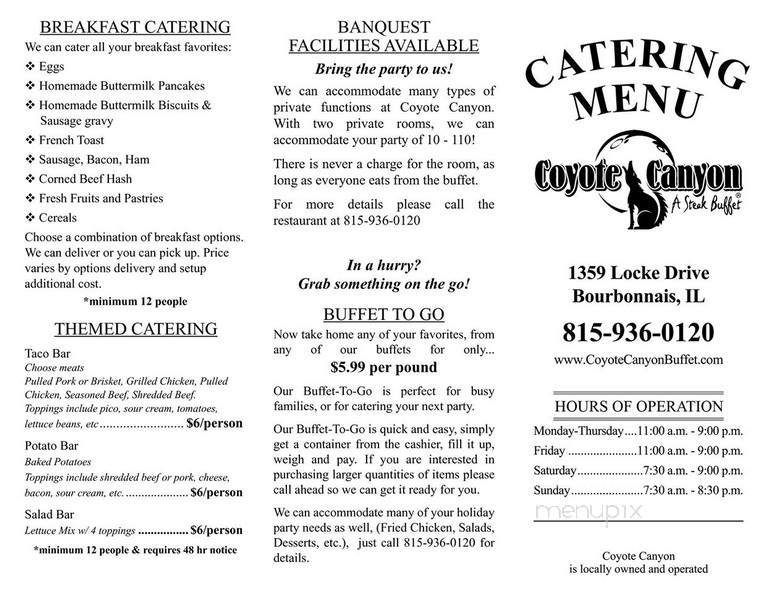 Coyote Canyon - Bourbonnais, IL menu_pic