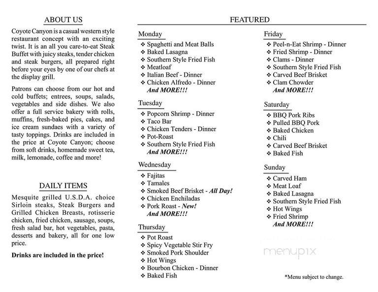 Coyote Canyon - Bourbonnais, IL menu_pic