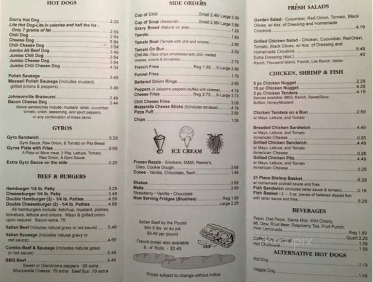 Don's Hot Dogs - Orland Park, IL menu_pic
