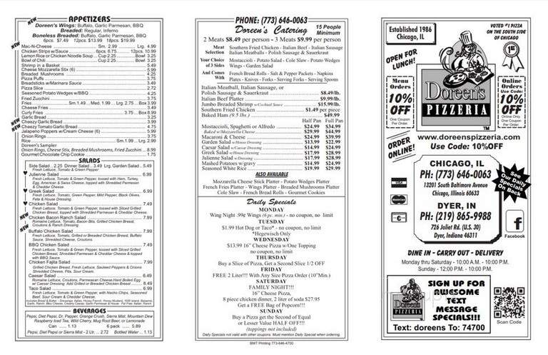 Doreen's Pizzeria - Chicago, IL menu_pic