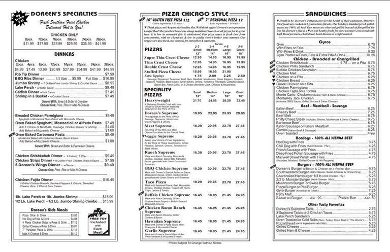 Doreen's Pizzeria - Chicago, IL menu_pic