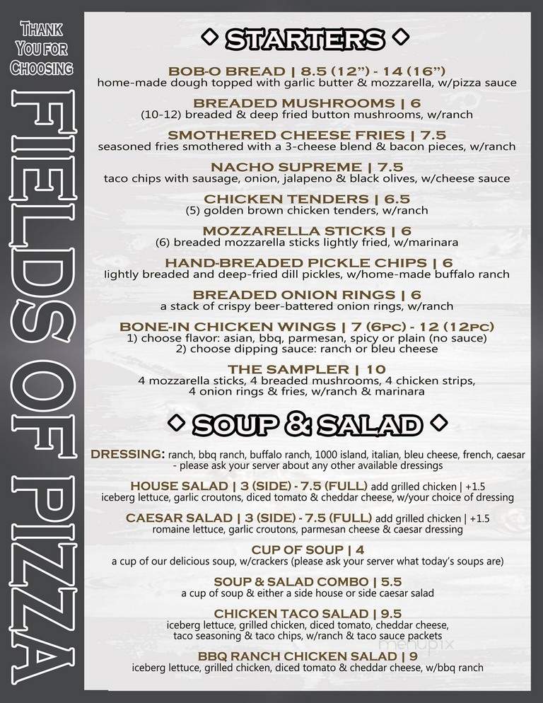 Fields Of Pizza - East Moline, IL menu_pic