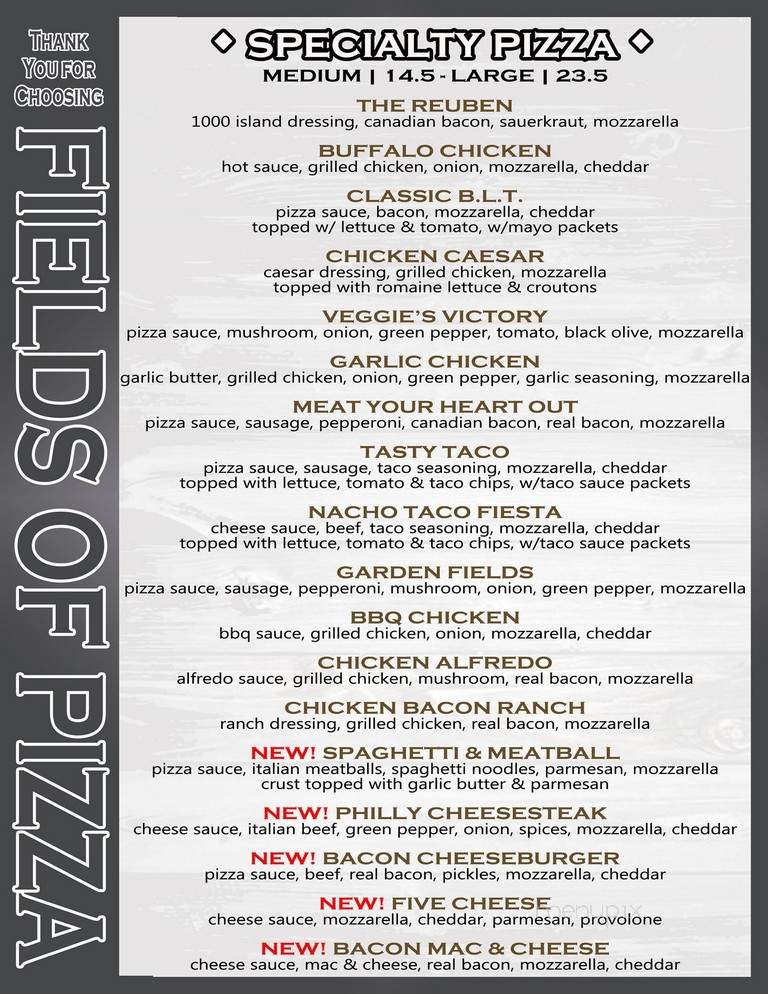 Fields Of Pizza - East Moline, IL menu_pic