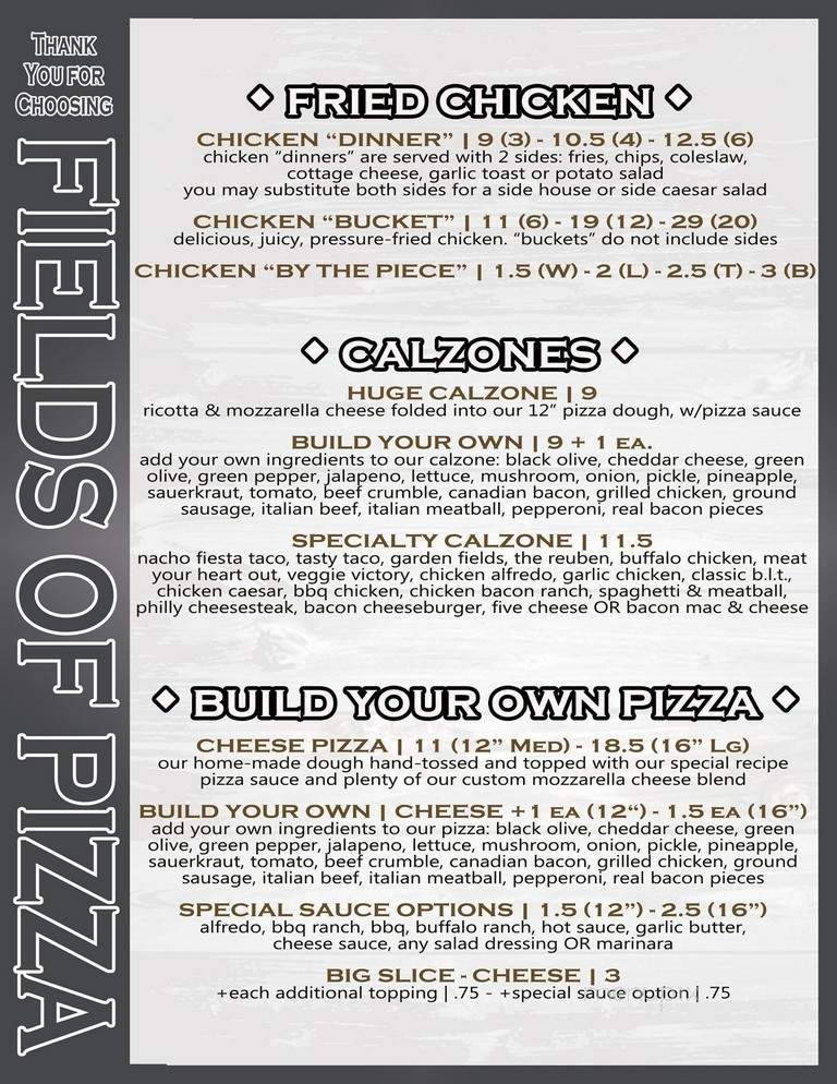 Fields Of Pizza - East Moline, IL menu_pic