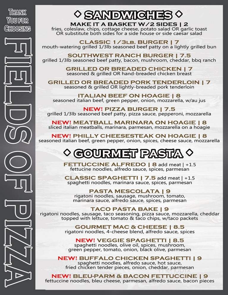 Fields Of Pizza - East Moline, IL menu_pic
