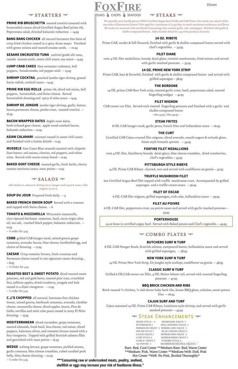 Foxfire Restaurant - Geneva, IL menu_pic