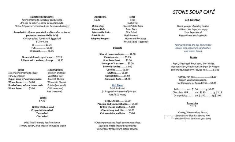 Stone Soup Cafe - Rock Valley, IA menu_pic