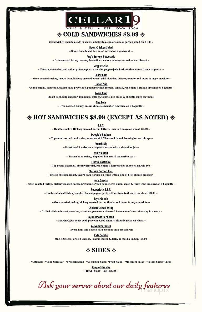 Cellar 19 Wine & Deli - Council Bluffs, IA menu_pic