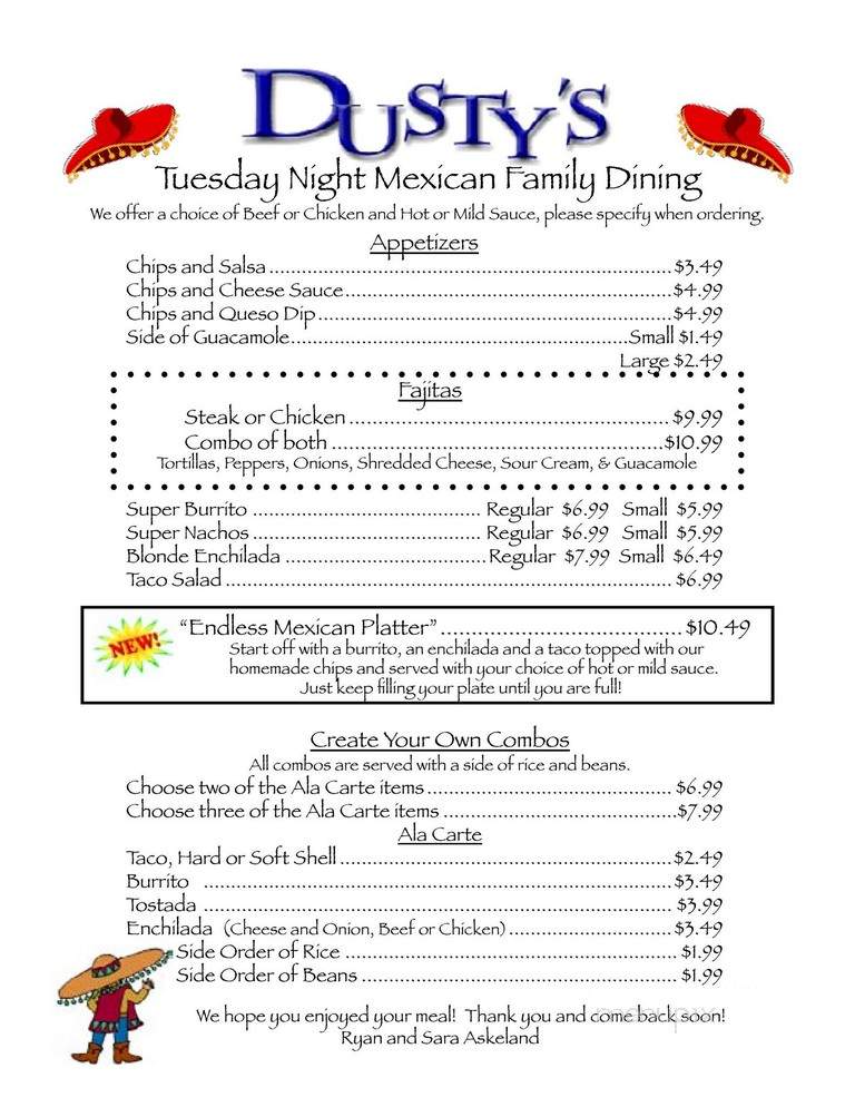 Dusty's Place - Griswold, IA menu_pic