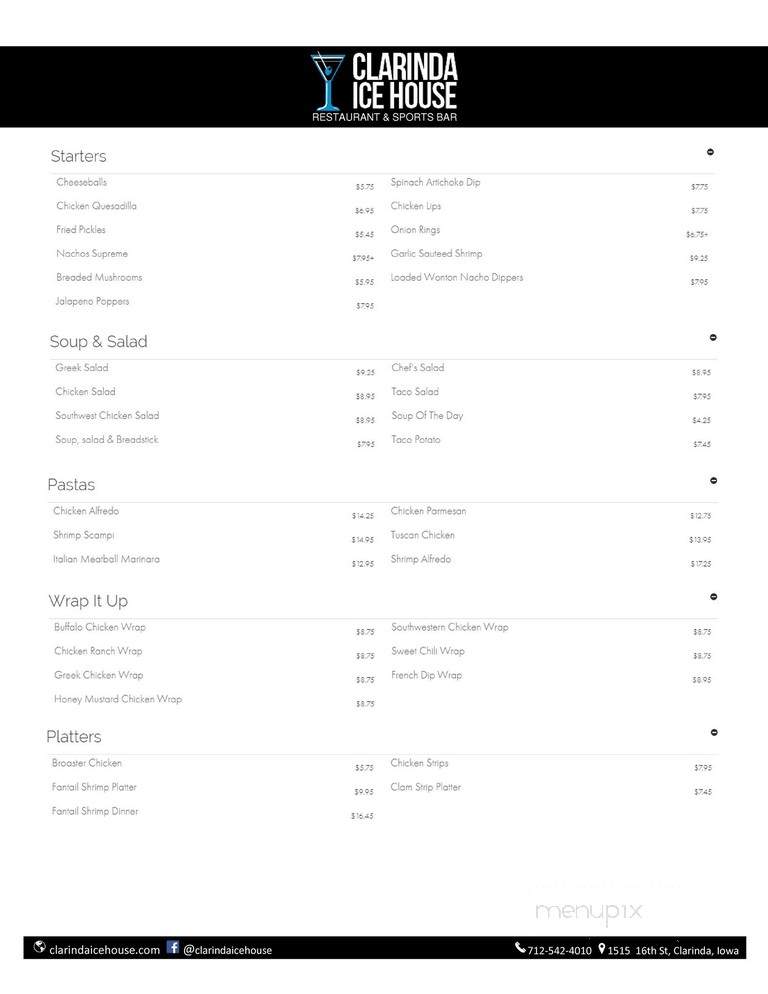 Ice House Lounge & Restaurant - Clarinda, IA menu_pic
