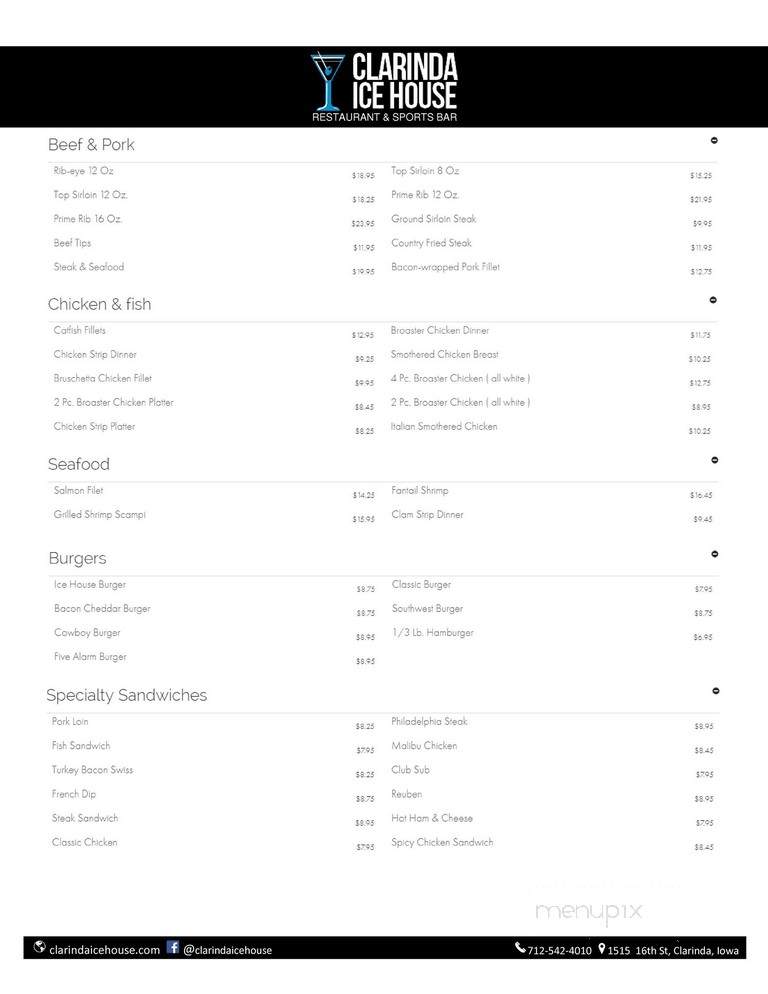 Ice House Lounge & Restaurant - Clarinda, IA menu_pic