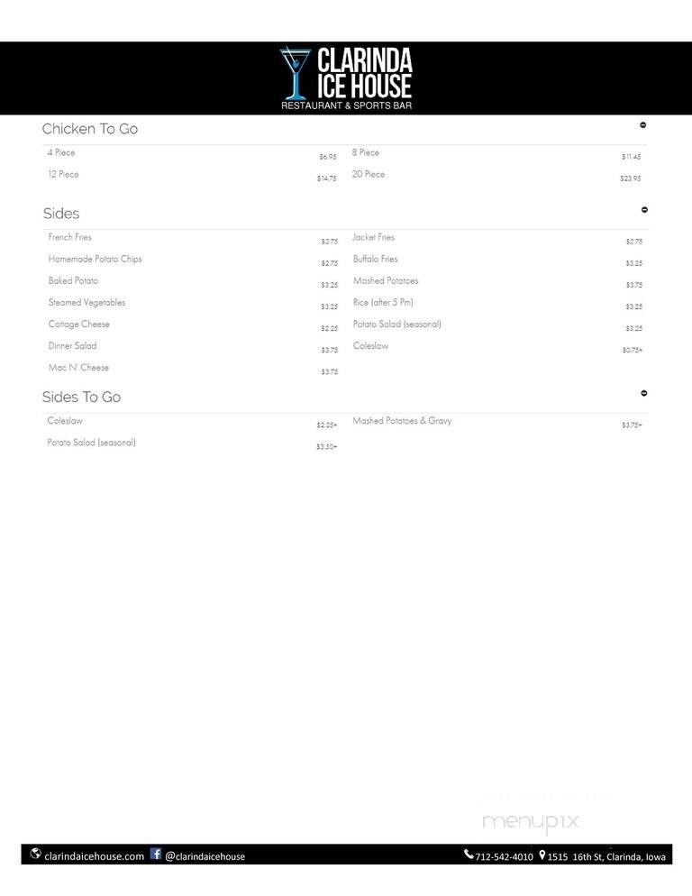 Ice House Lounge & Restaurant - Clarinda, IA menu_pic
