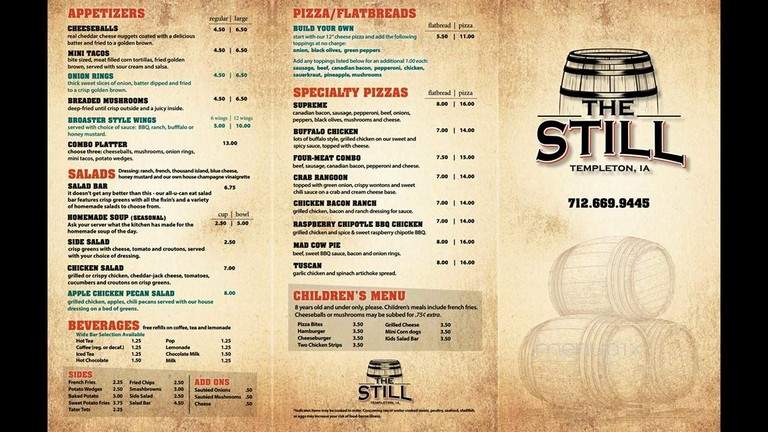 Still Restaurant - Templeton, IA menu_pic