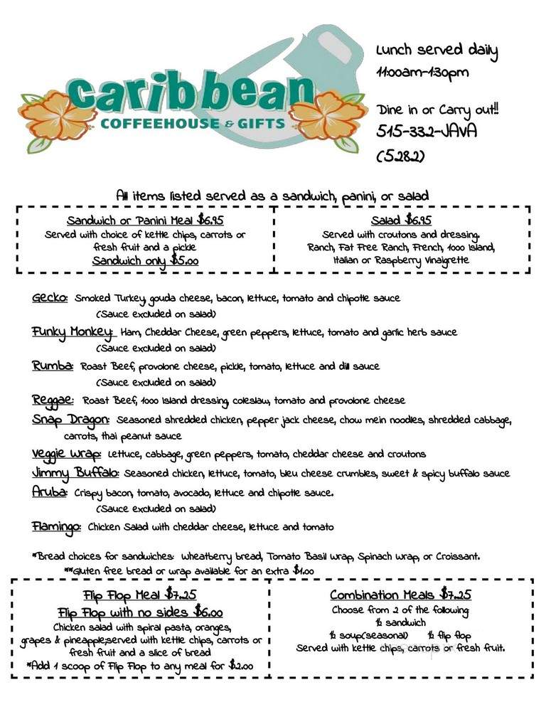 Caribbean Coffeehouse - Humboldt, IA menu_pic