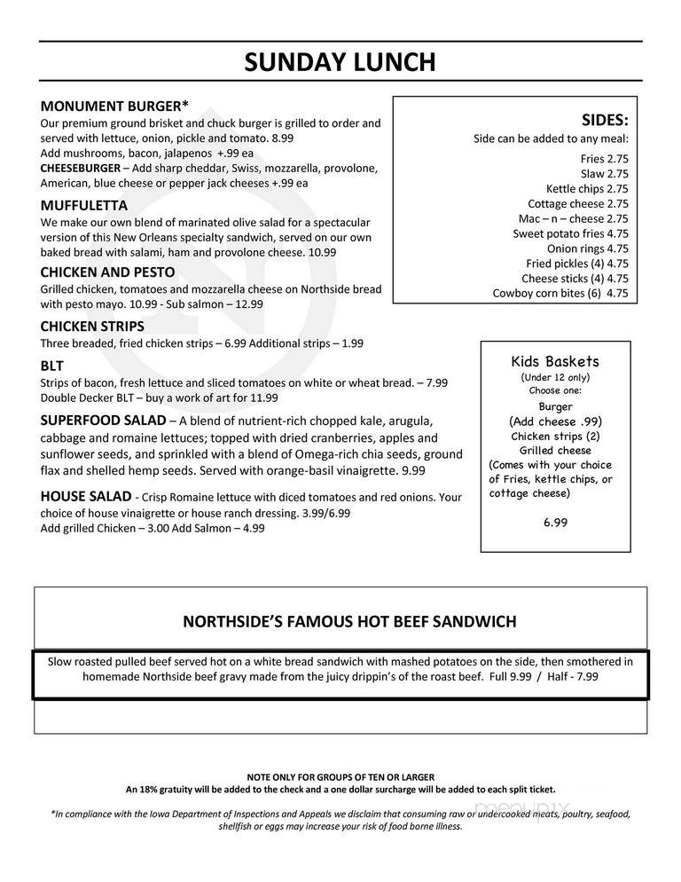 North Side Cafe - Winterset, IA menu_pic