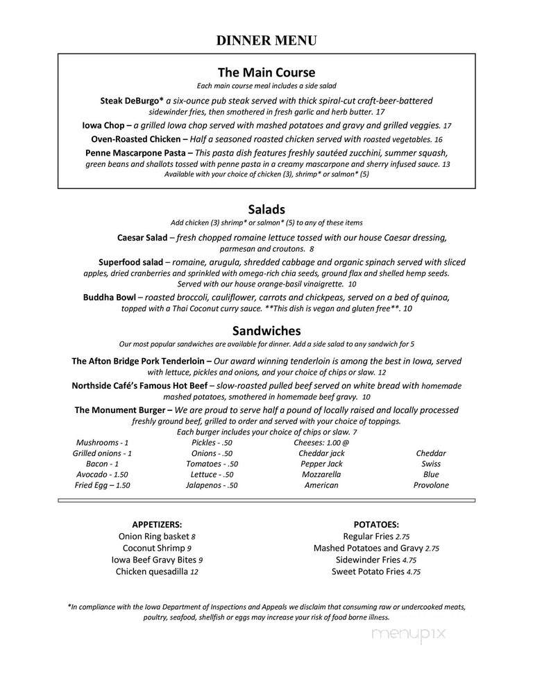 North Side Cafe - Winterset, IA menu_pic