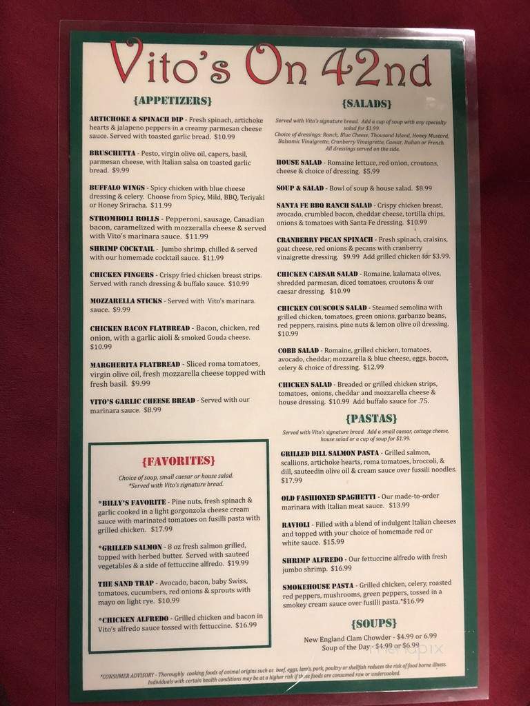 Vito's On 42nd - Cedar Rapids, IA menu_pic