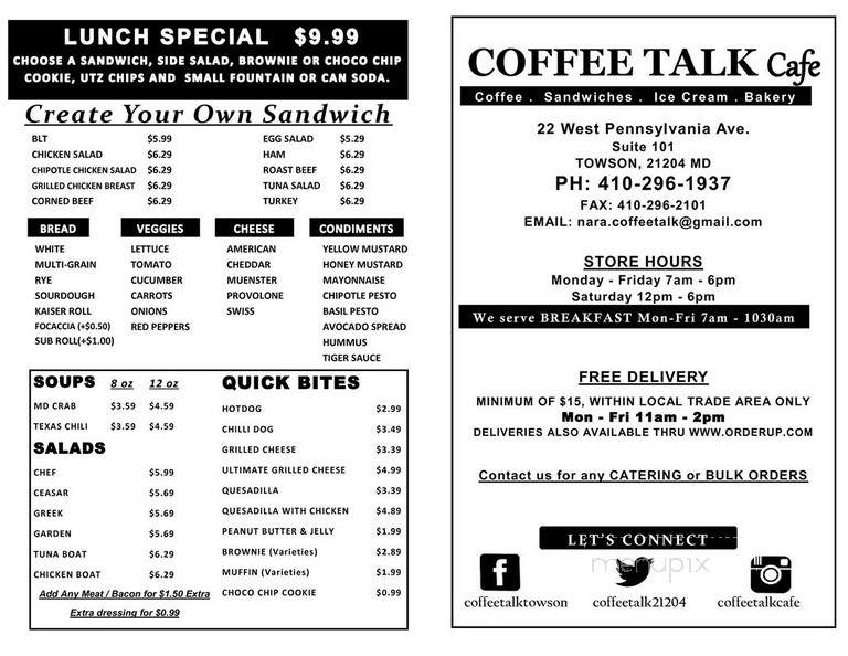 Coffee Talk Cafe - Cedar Rapids, IA menu_pic