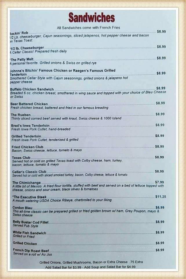 The Cellar Bar & Restaurant - Keokuk, IA menu_pic