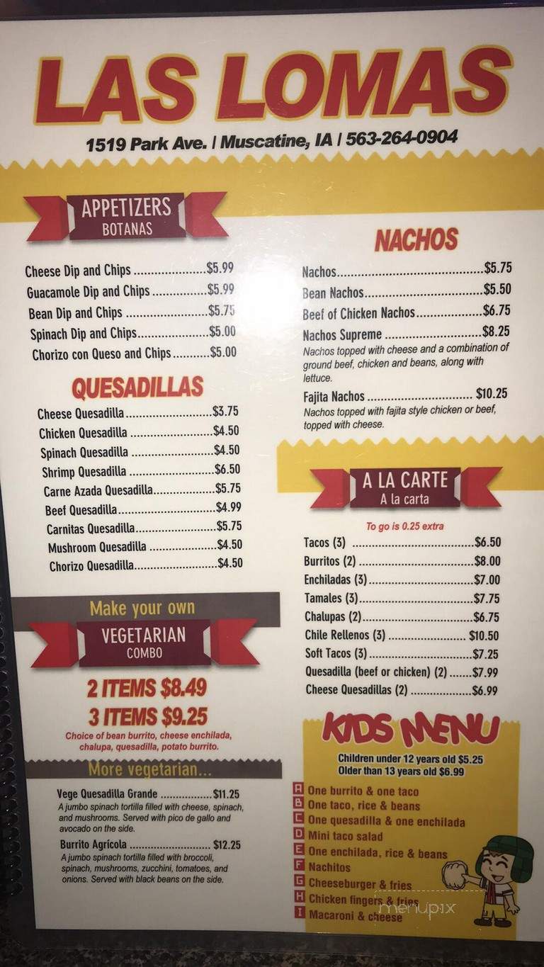 Las Lomas Mexican Restaurant - Muscatine, IA menu_pic