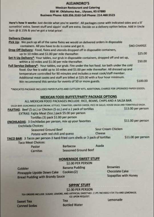 Alejandro's - Ulysses, KS menu_pic