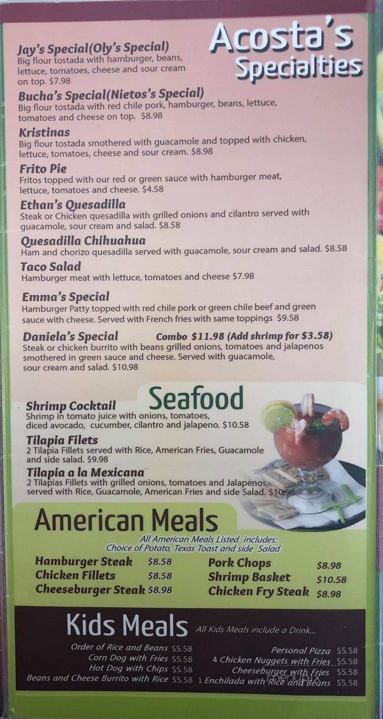 Menu of Nieto's Cafe in Hugoton, KS 67951