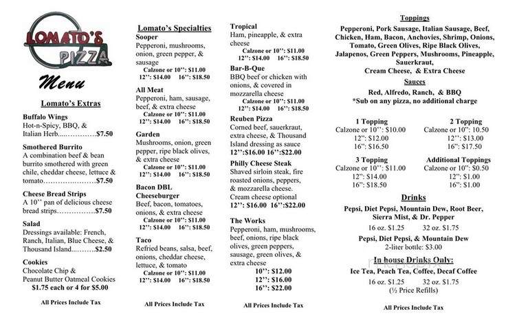Lomato's Pizza - Hays, KS menu_pic