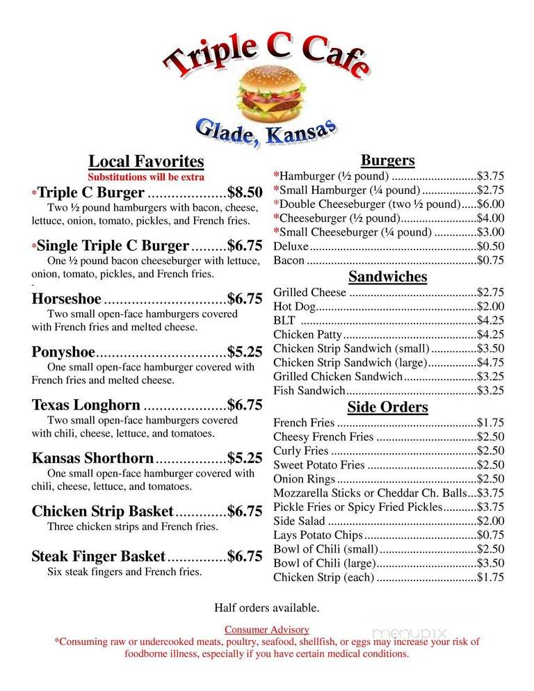 Triple C - Glade, KS menu_pic