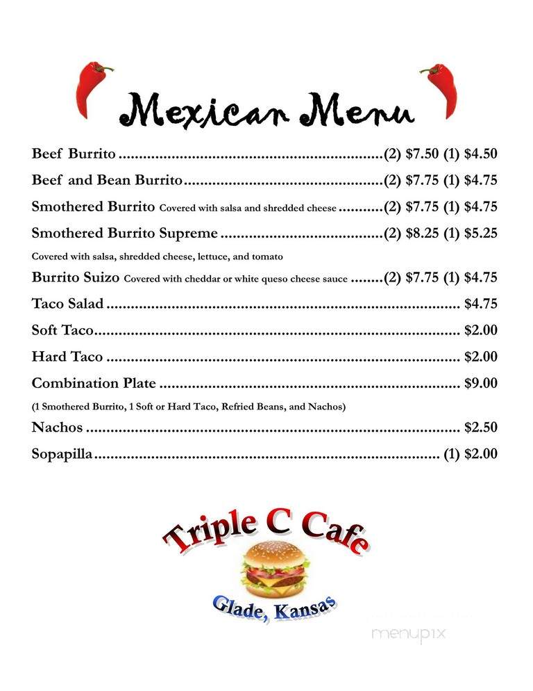 Triple C - Glade, KS menu_pic