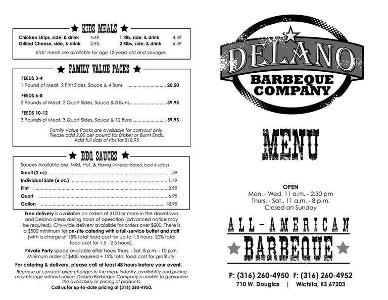 Delano Bar Bq Co - Wichita, KS menu_pic