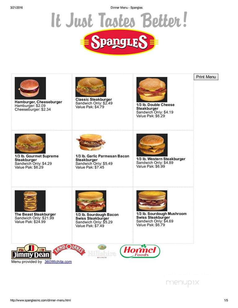 Spangles Restaurant - El Dorado, KS menu_pic