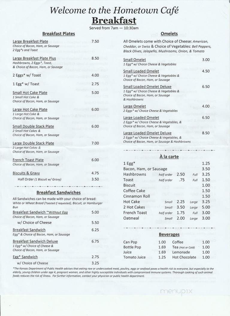 Hometown Cafe - Barnes, KS menu_pic
