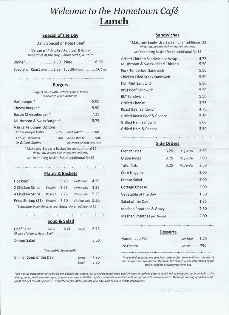 Hometown Cafe - Barnes, KS menu_pic