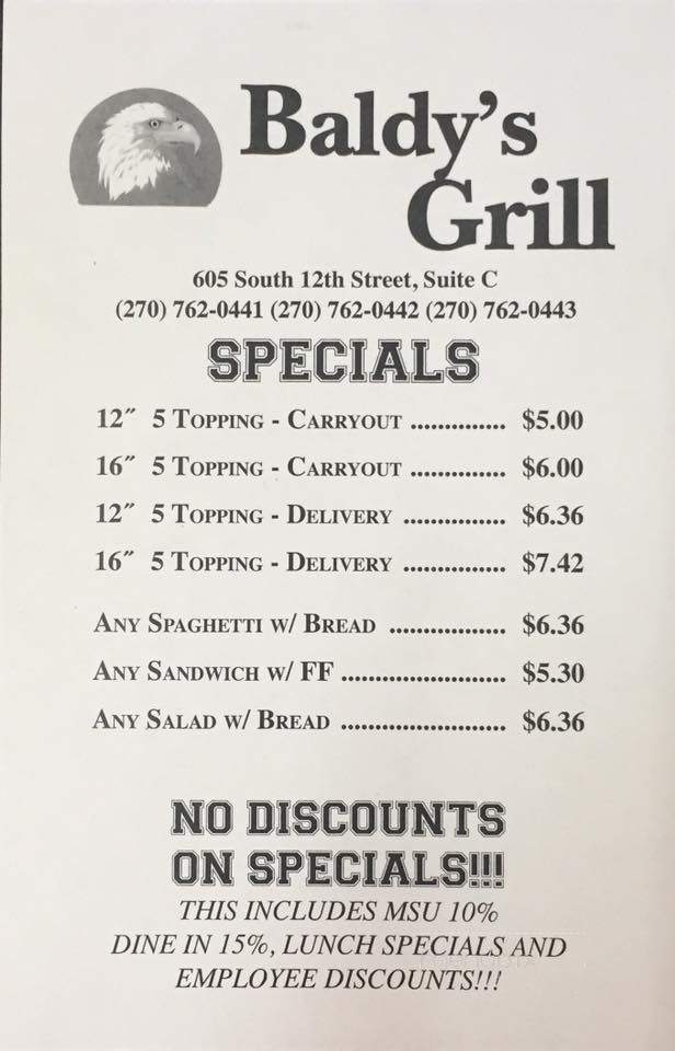 Baldy's Grill - Murray, KY menu_pic