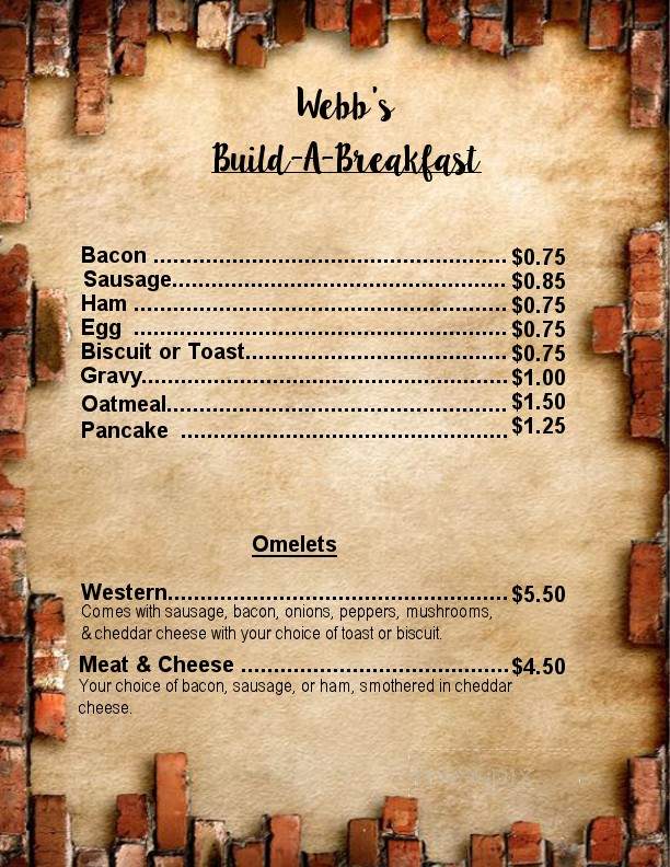 Webb's Restaurant - Lewisburg, KY menu_pic