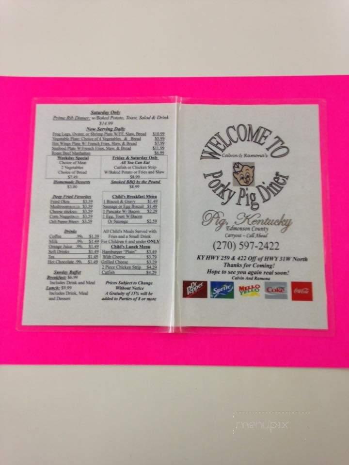 Porky Pig Diner - Smiths Grove, KY menu_pic