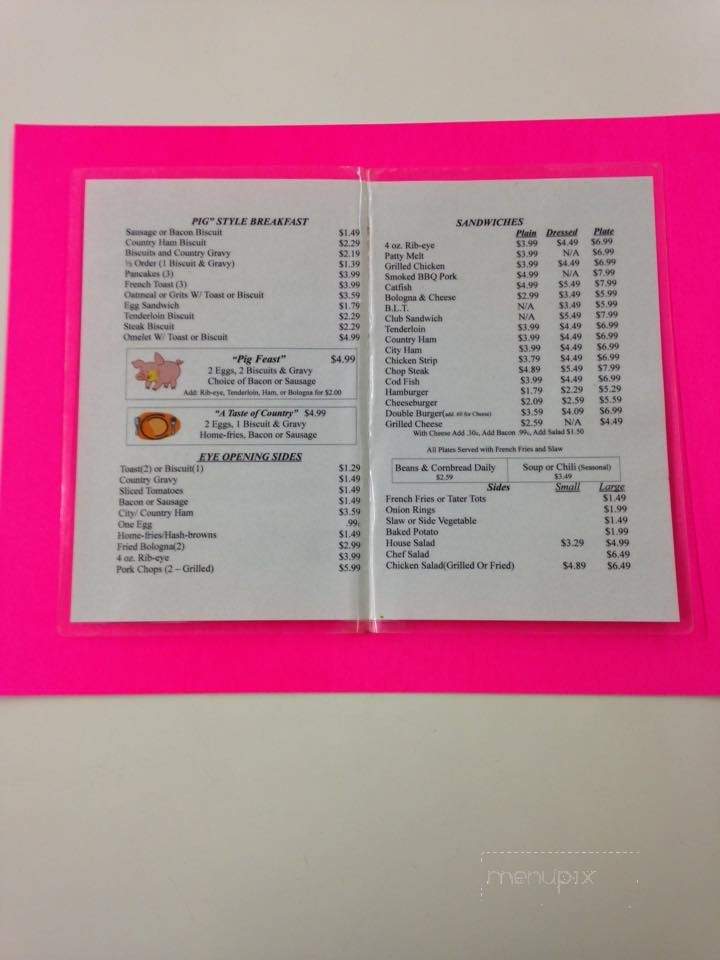 Porky Pig Diner - Smiths Grove, KY menu_pic