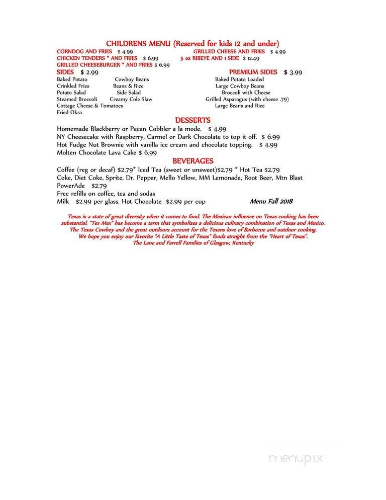 A Little Taste Of Texas - Glasgow, KY menu_pic