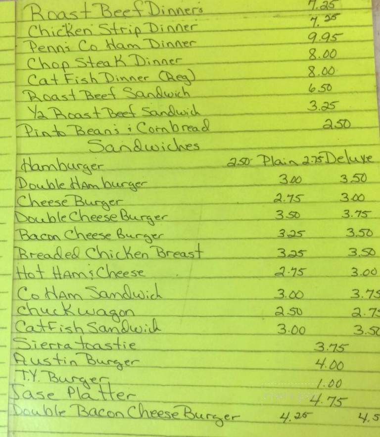 Sherry's Restaurant - Hiseville, KY menu_pic