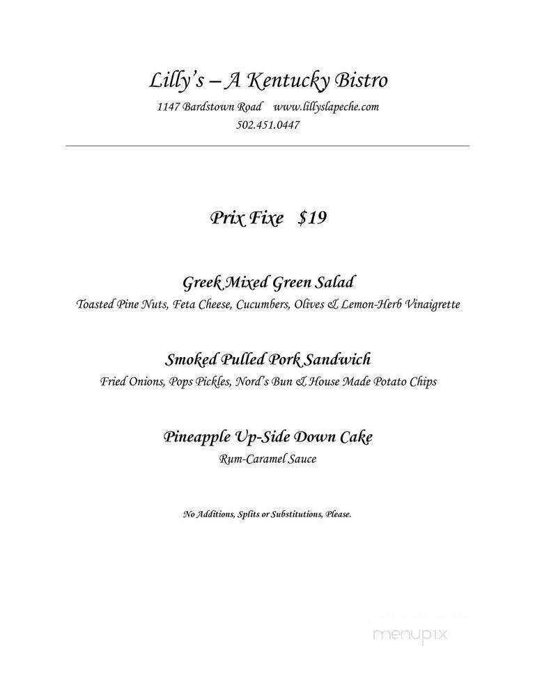 Lilly's Restaurant - Louisville, KY menu_pic