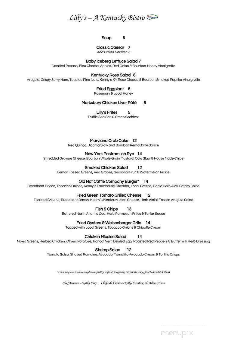 Lilly's Restaurant - Louisville, KY menu_pic