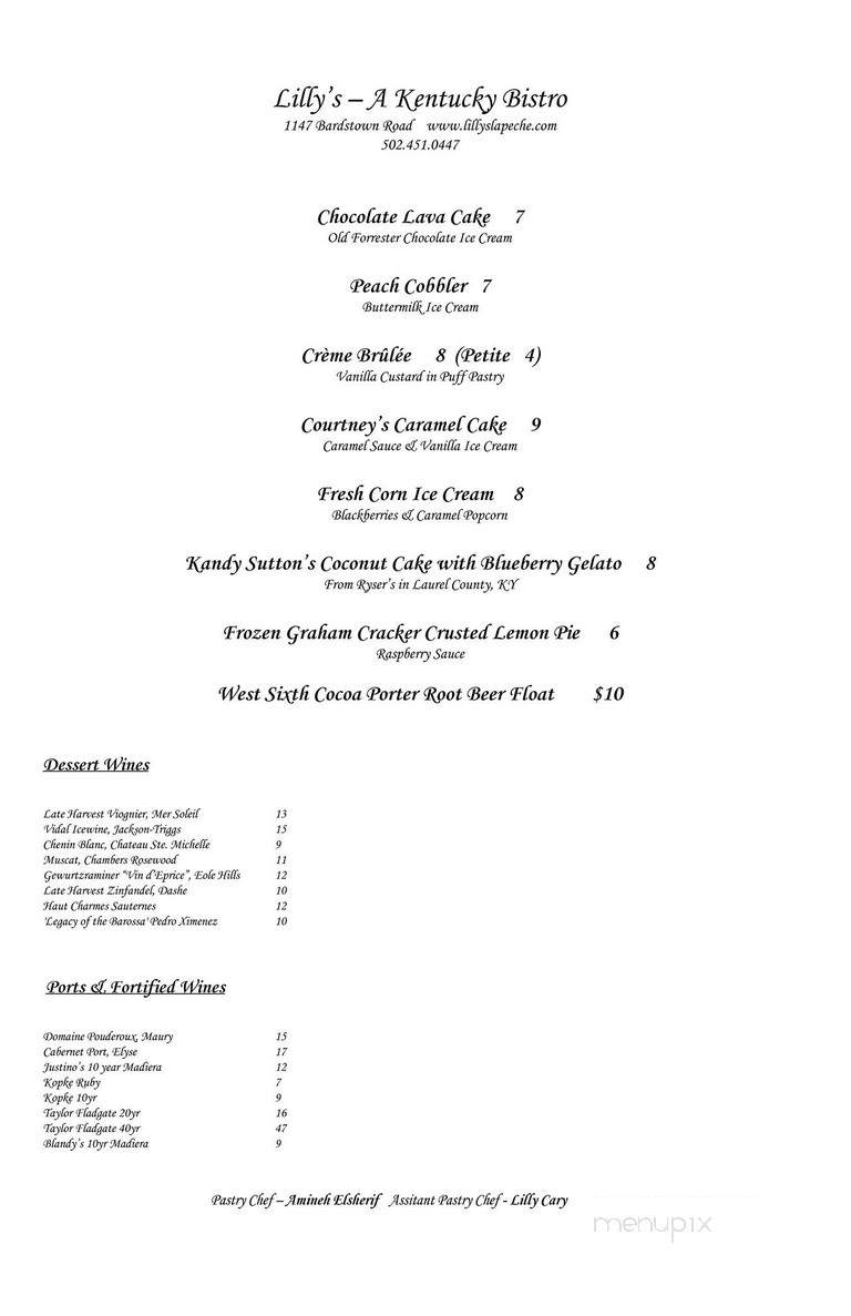 Lilly's Restaurant - Louisville, KY menu_pic