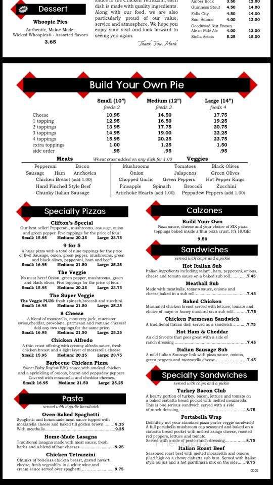 Clifton's Pizza Co - Louisville, KY menu_pic