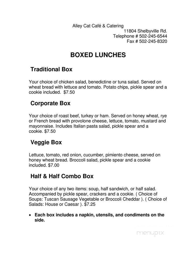Alley Cat Cafe - Louisville, KY menu_pic