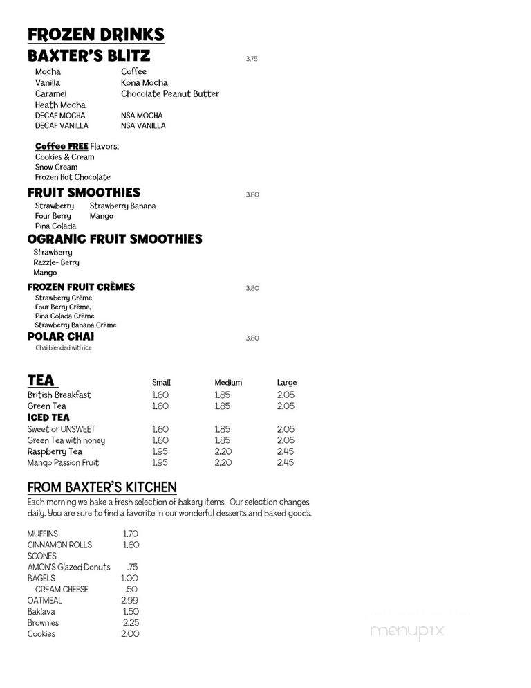 Baxter's Coffee - Somerset, KY menu_pic
