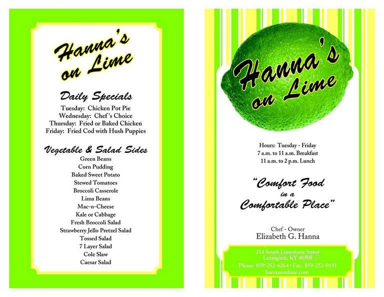 Hanna's On Line - Lexington, KY menu_pic