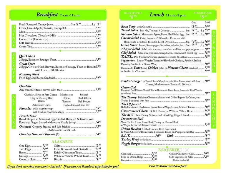 Hanna's On Line - Lexington, KY menu_pic